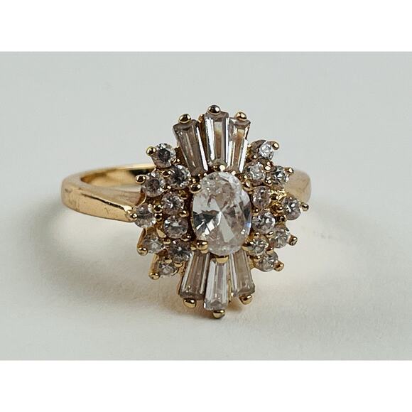 Cluster Waterfall Ring Size 9 w/ Clear Rhinestones Rose Gold tone Costume Faux - Picture 2 of 16